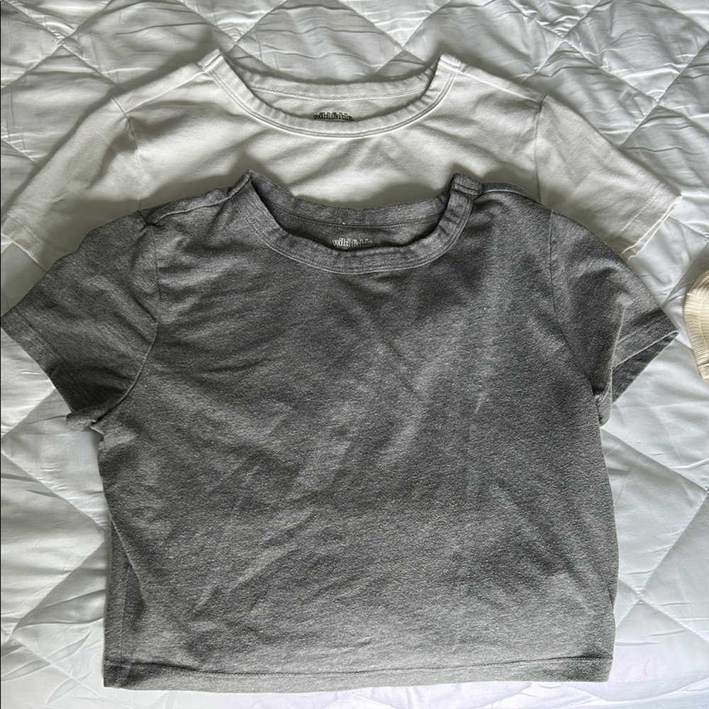 Gray and White Cropped T-Shirts
